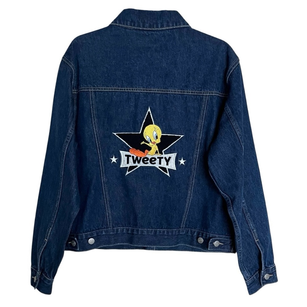 Vintage Y2K Warner Bros Tweety Bird 2000’s Dark Wash Denim Jacket Medium